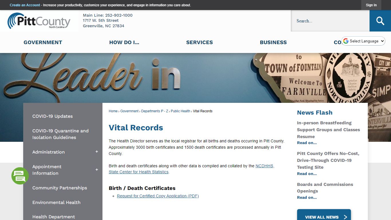 Vital Records | Pitt County, NC